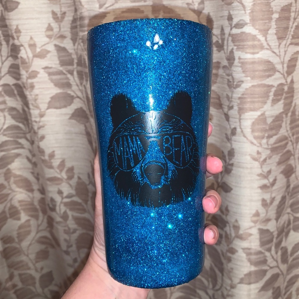 20 oz Mama Bear Blue Glitter Tumbler